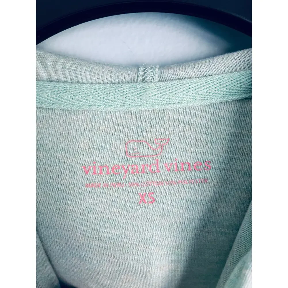 Vineyard Vines Logo Hooded Long Sleeve Tee Sz XS Green and Pink